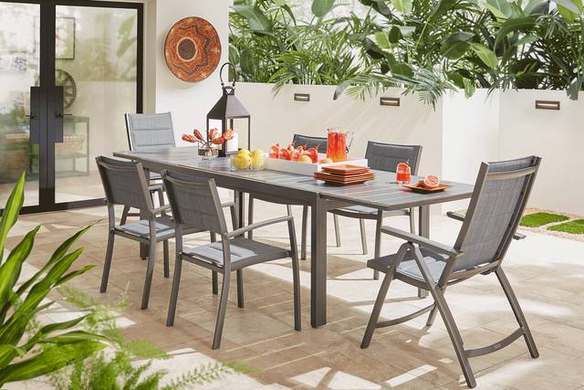 Ocean Tide Gray 7 Pc Outdoor Dining Set with Extension Table - Thumbnail - Image 1