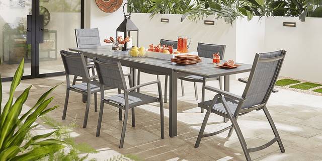 Ocean Tide Gray 9 Pc Outdoor Dining Set with Extension Table - Thumbnail - Image 1