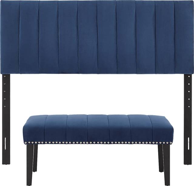 Oceanaire Navy Queen Upholstered Headboard and Bench - Thumbnail - Image 1