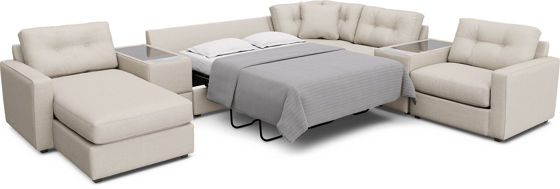 Off-white 7 Pc ModularOne Gel Foam Sleeper with Media Consoles - Image 2