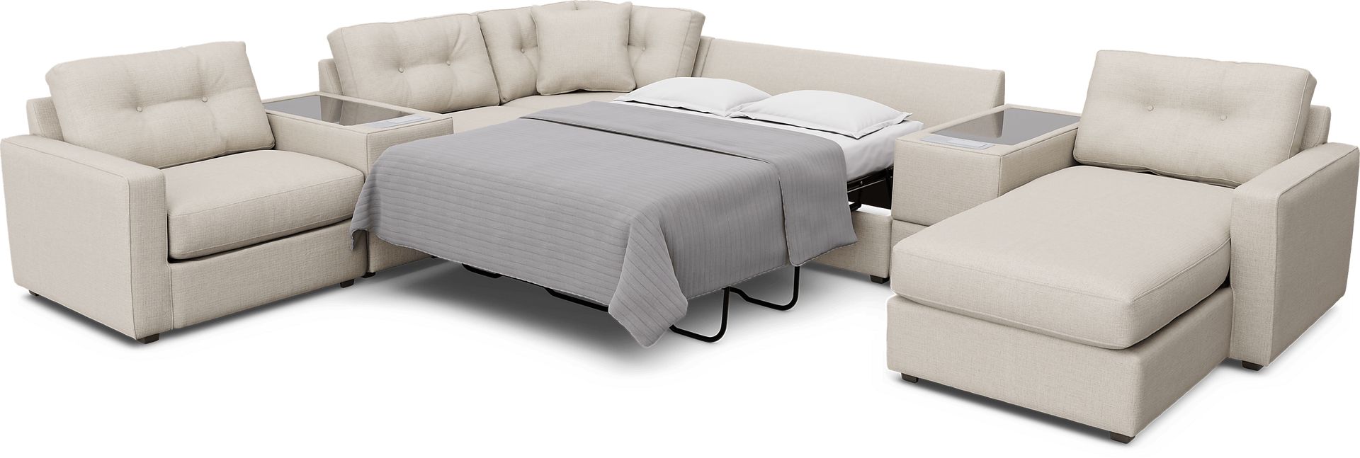 Off-white 7 Pc ModularOne Gel Foam Sleeper with Media Consoles - Image 2