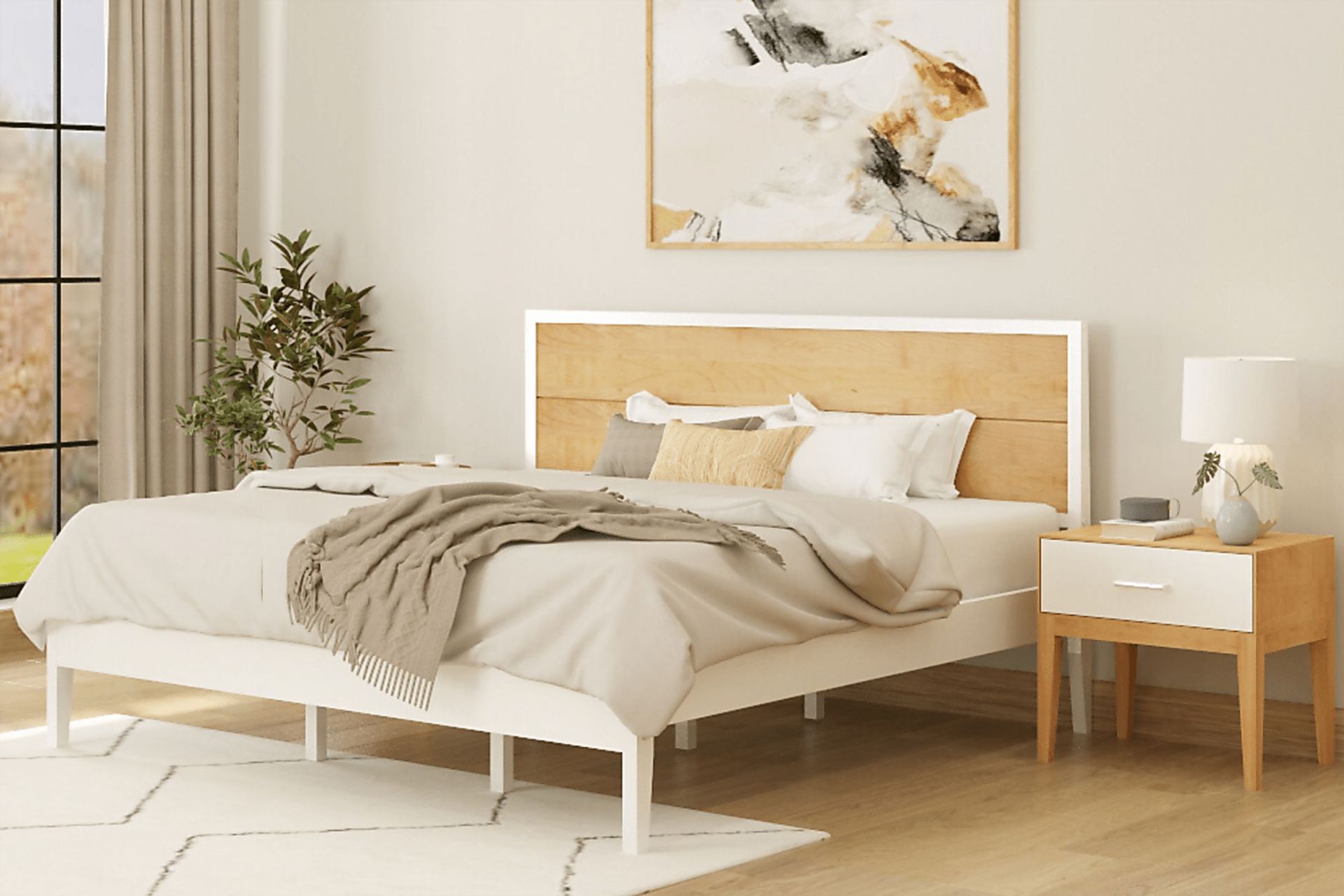 Ogallah White Natural King Bed & Nightstands, Set of 3 - Image 2