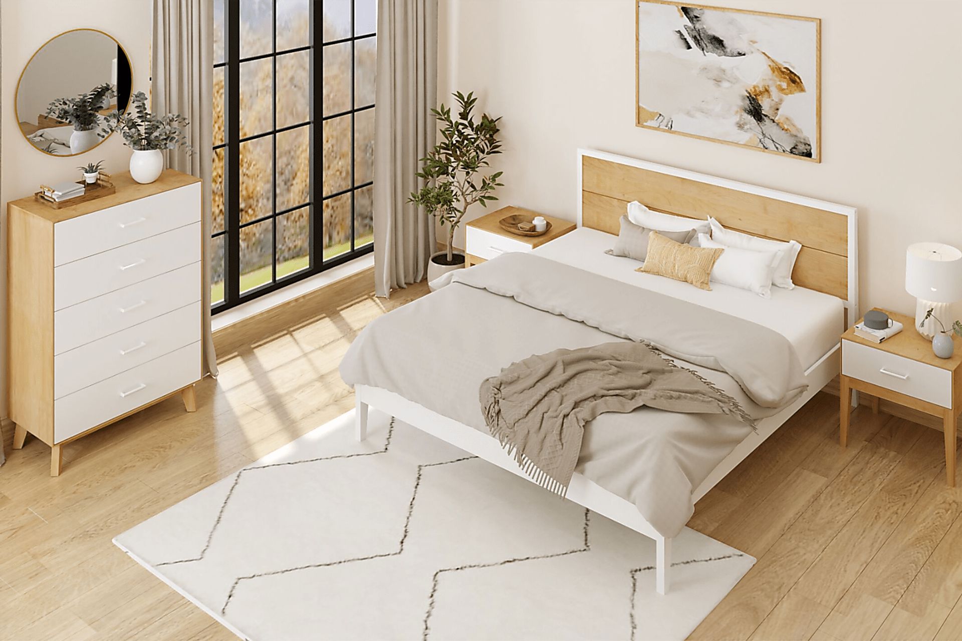 Ogallah White Natural King Bed & Nightstands, Set of 3 - Image 3