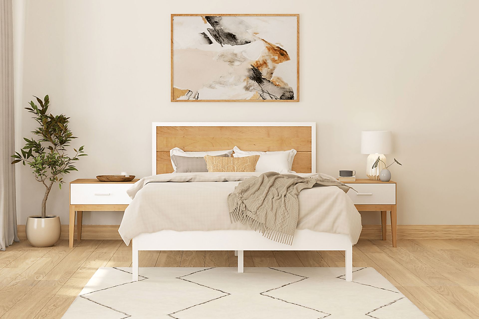 Ogallah White Natural Queen Bed & Nightstands, Set of 3 - Image 2