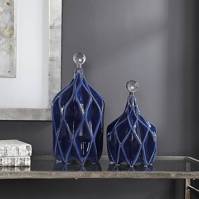 Oisha Blue Decor Bottle, Set of 2 - Thumbnail - Image 4