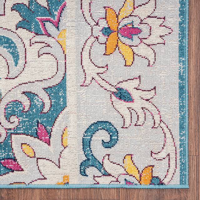 Okotois Blue/Multi 5'3 x 7'10 Indoor/Outdoor Rug - Thumbnail - Image 3