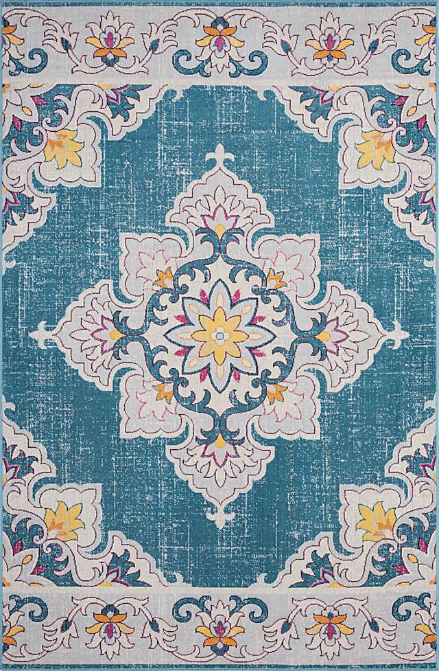 Okotois Blue/Multi 5'3 x 7'10 Indoor/Outdoor Rug - Thumbnail - Image 1