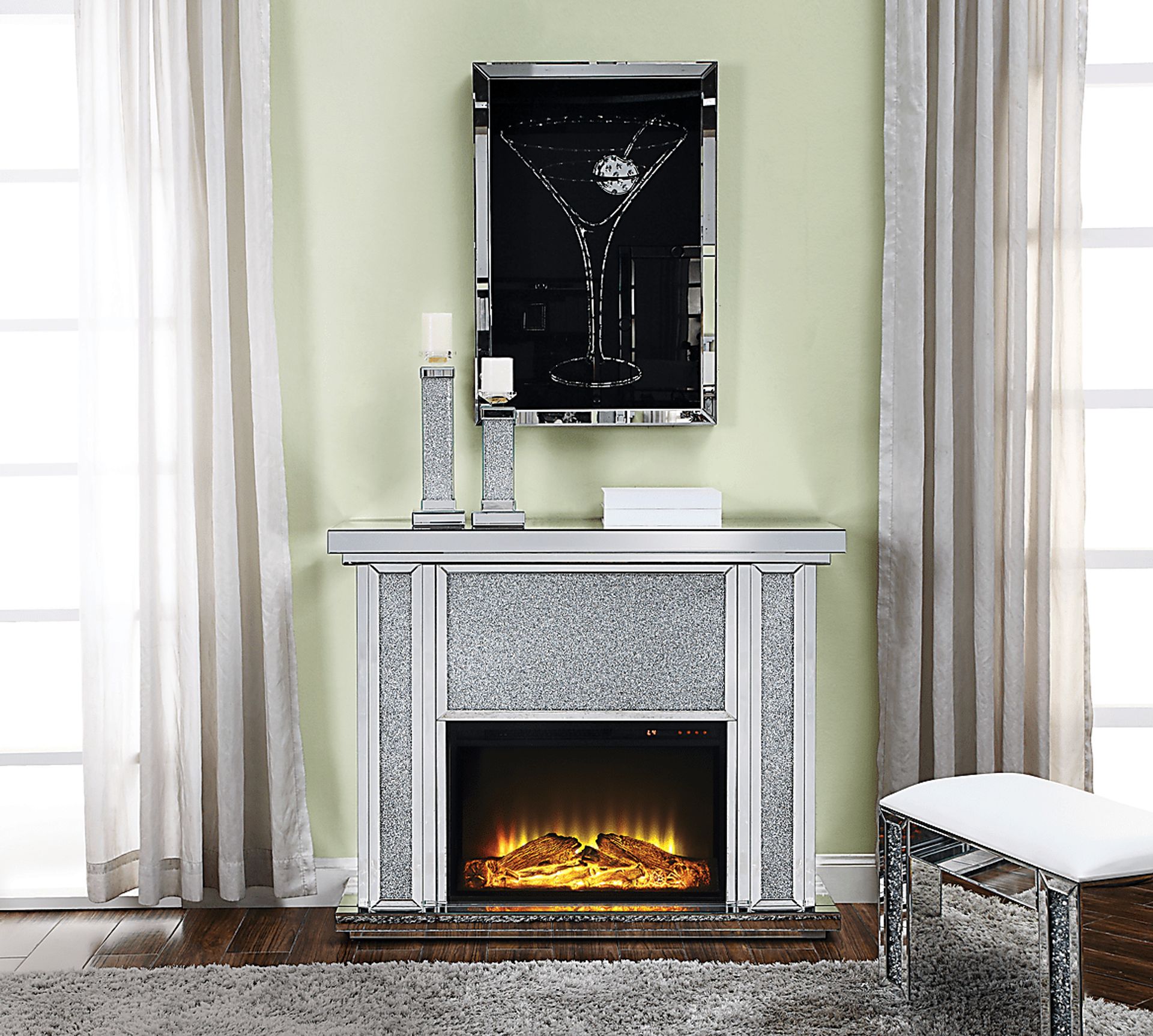 Olinger Silver 47 in. Console, With Electric Fireplace - Image 2