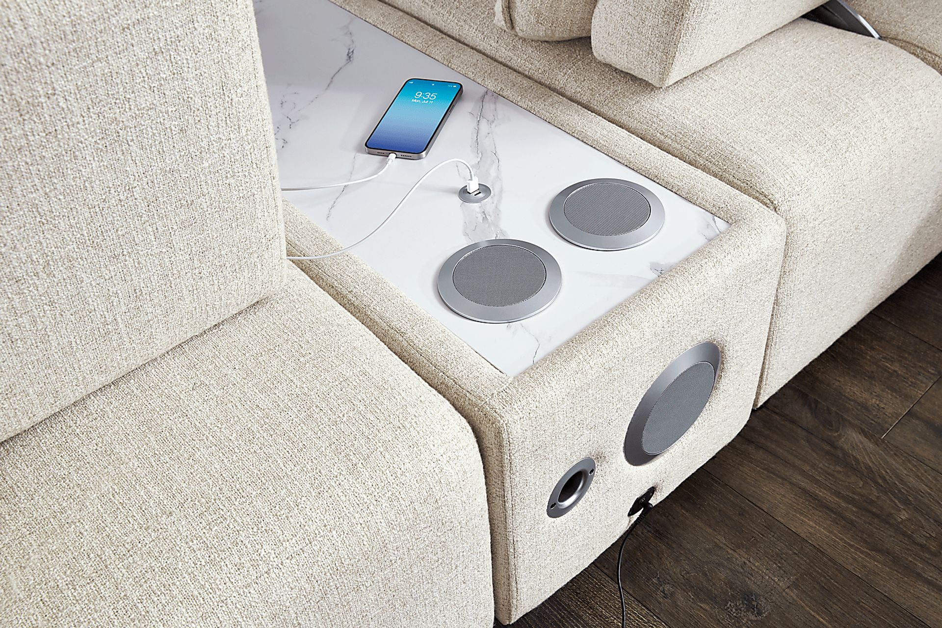Olympia Linen Console Loveseat with Audio - Image 7
