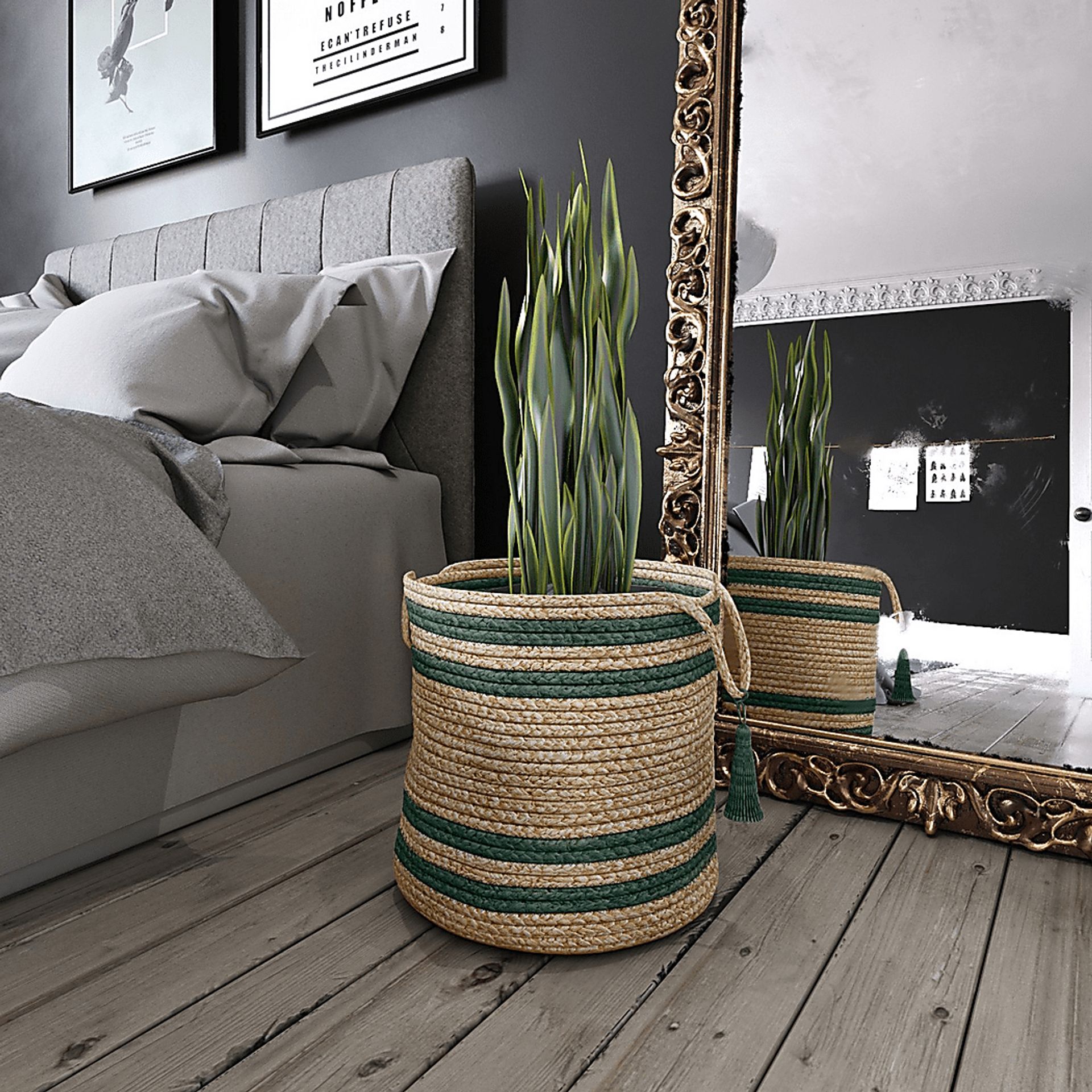 Omylia Tan/Green 17 in. Basket - Image 2