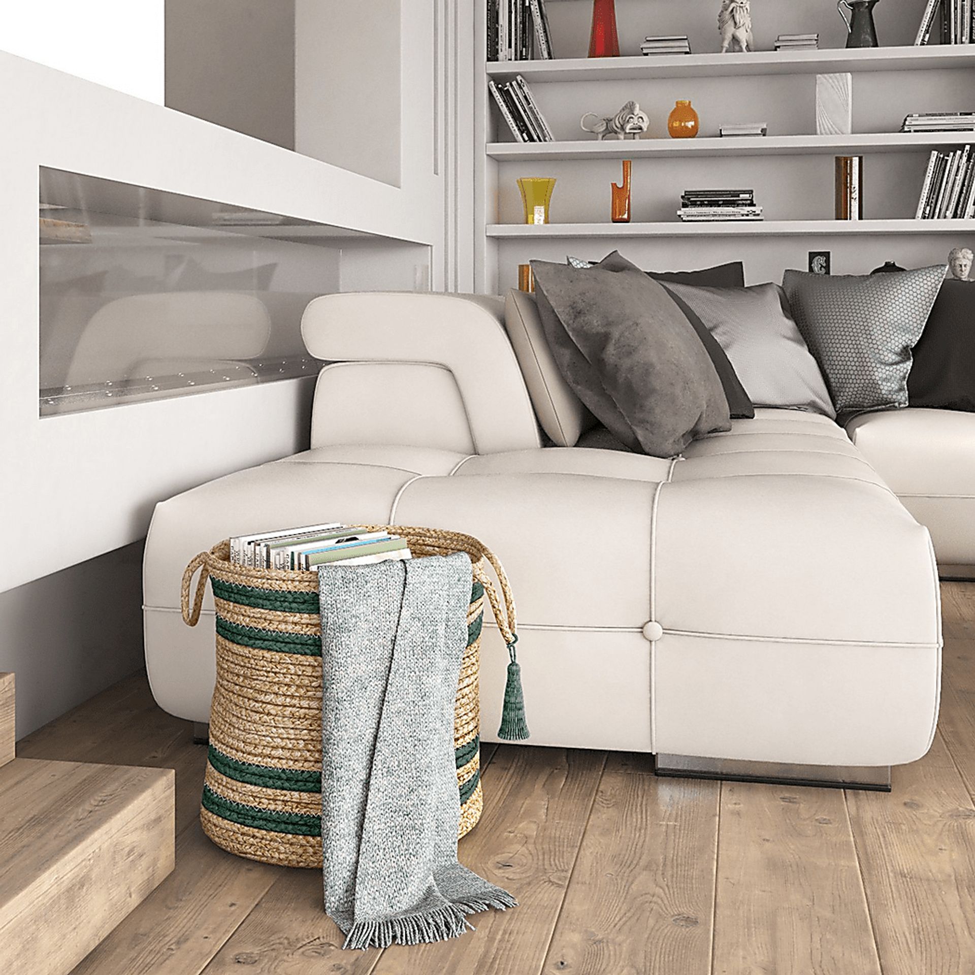 Omylia Tan/Green 17 in. Basket - Image 3