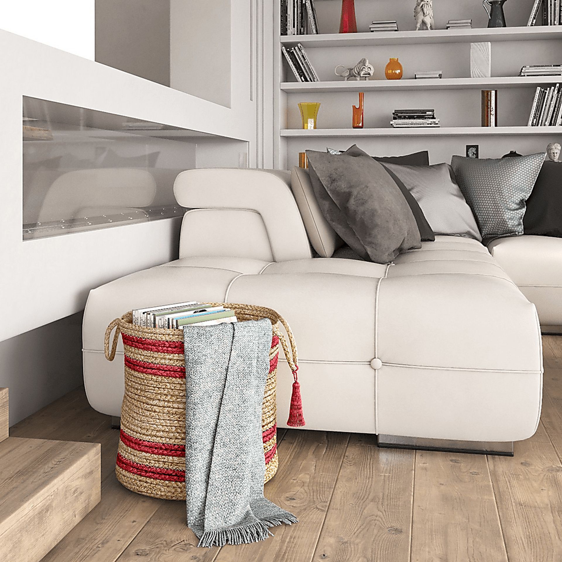 Omylia Tan/Red 19 in. Basket - Image 3