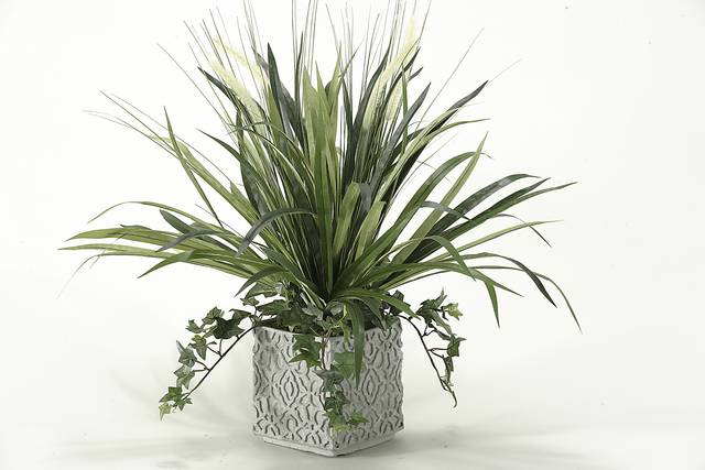 Onion Grass and Spider Plant in Ceramic Planter - Thumbnail - Image 1