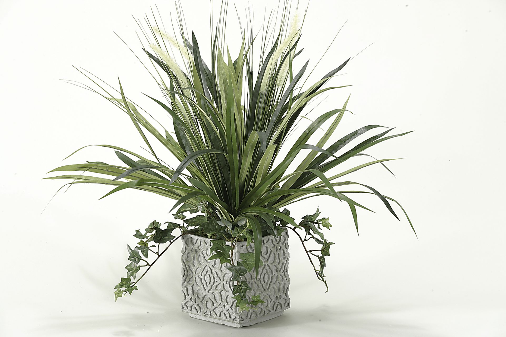 Onion Grass and Spider Plant in Ceramic Planter - Image 1