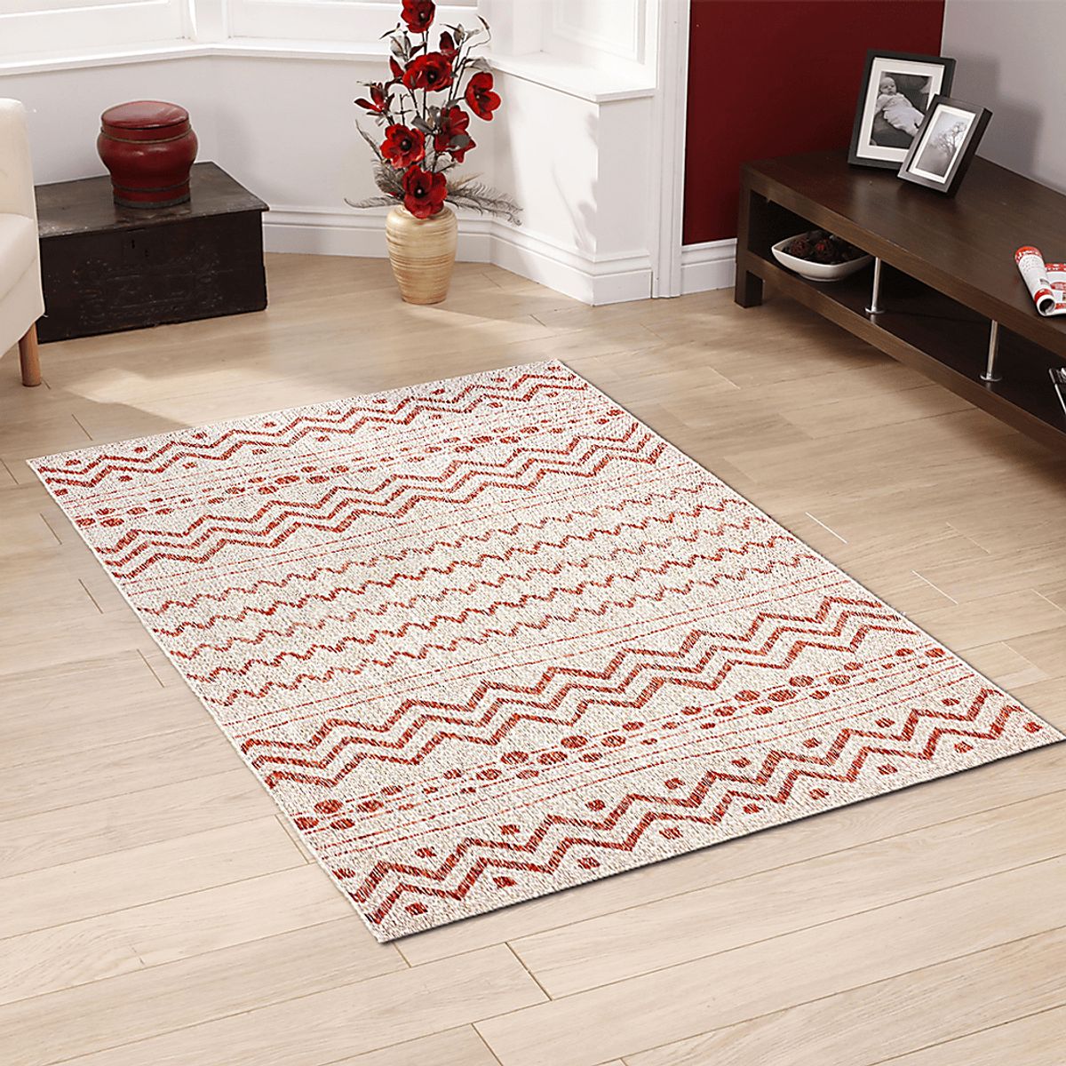 Onomis Beige,Red Rugs | Rooms to Go