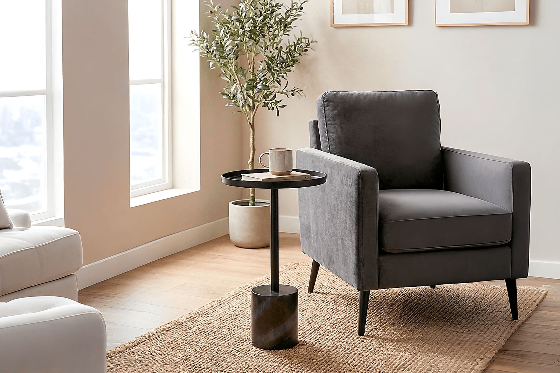 Orelia Black Accent Table with Black Marble Base - Image 2