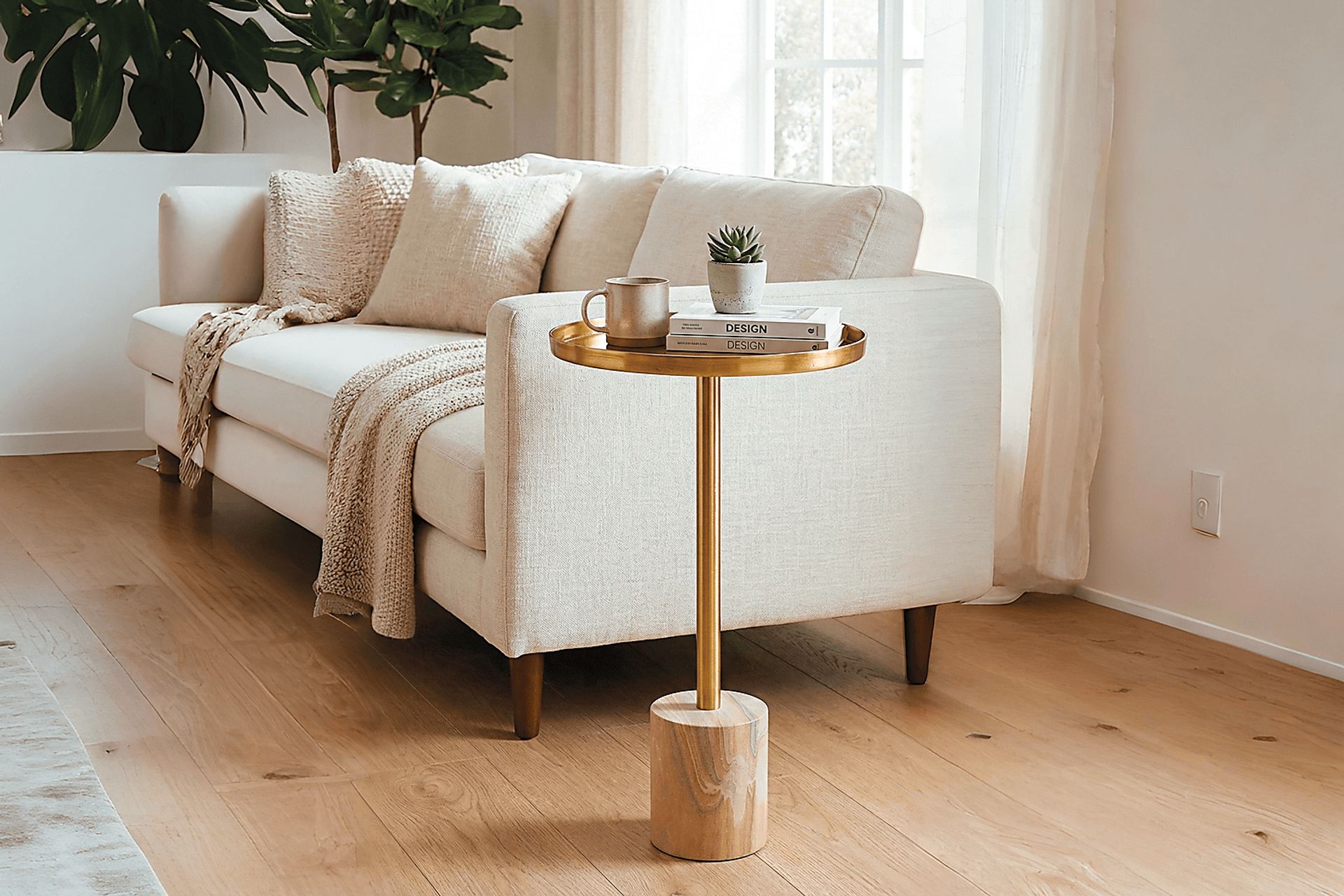 Orelia Gold Accent Table with Sand Marble Base - Image 2