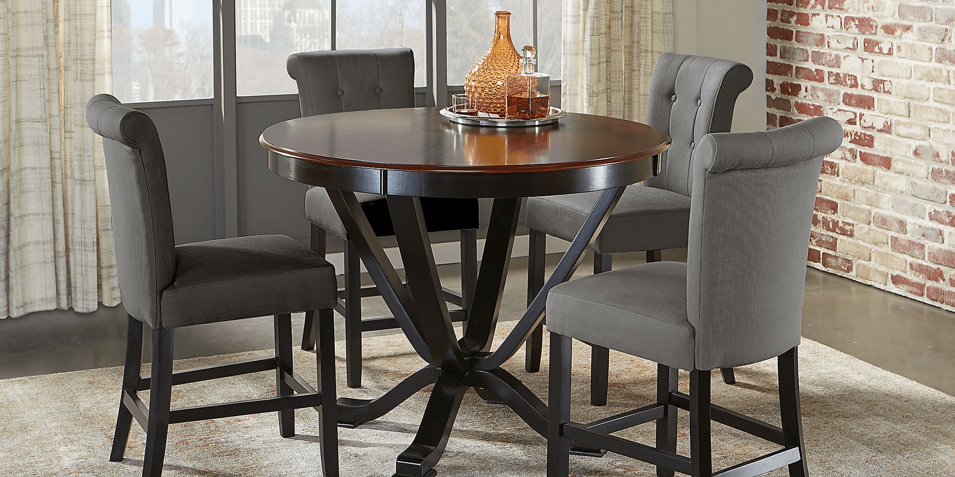 Orland Park Black 5 Pc Counter Height Dining Set with Gray Stools - Image 1