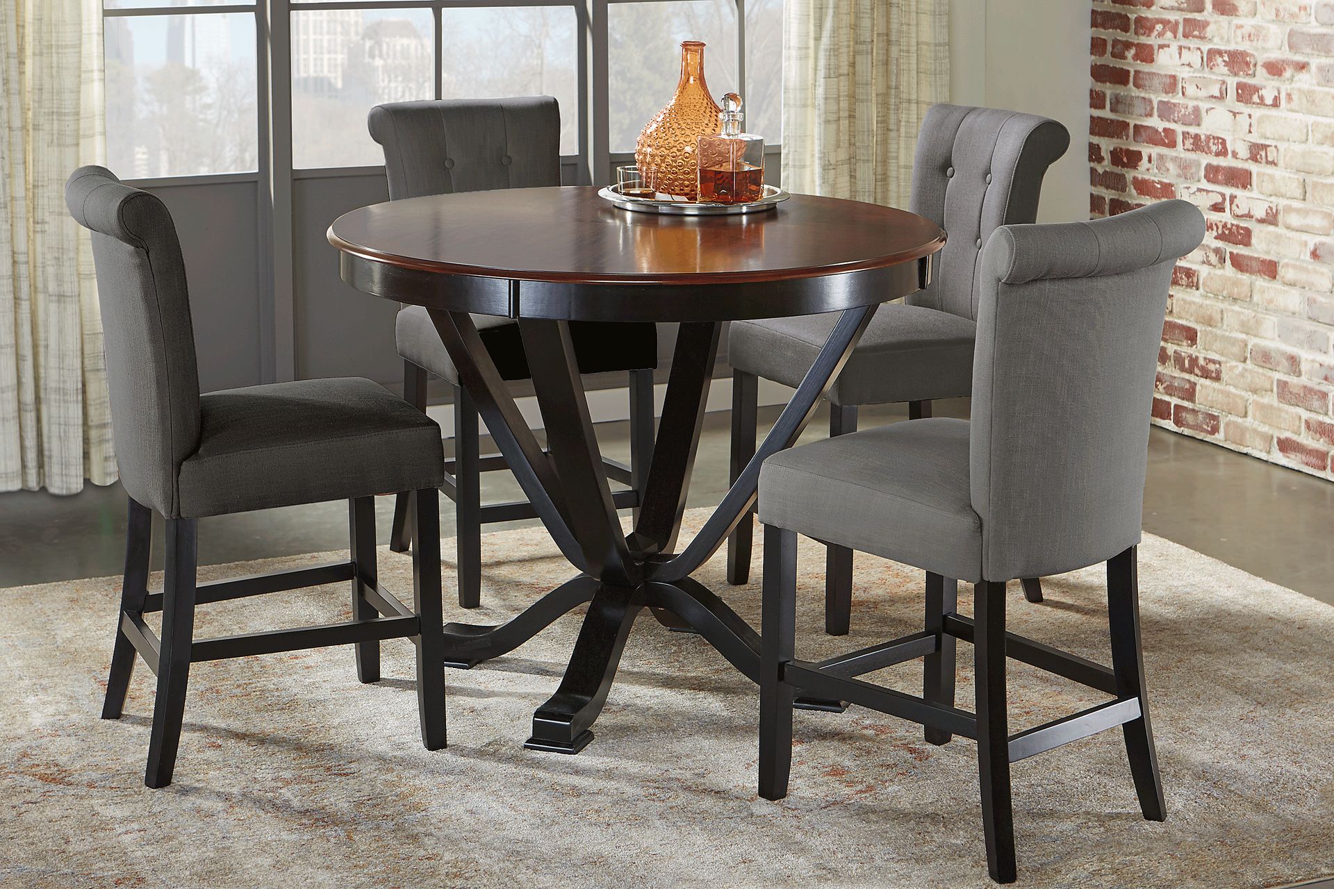 Orland Park Black 5 Pc Counter Height Dining Set with Gray Stools - Image 1