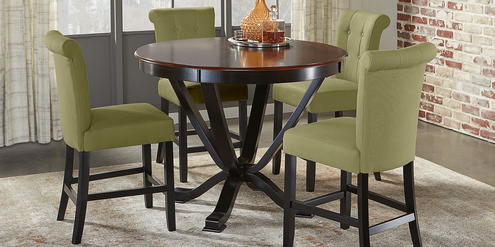 Orland Park Black 5 Pc Counter Height Dining Set with Green Stools - Image 1