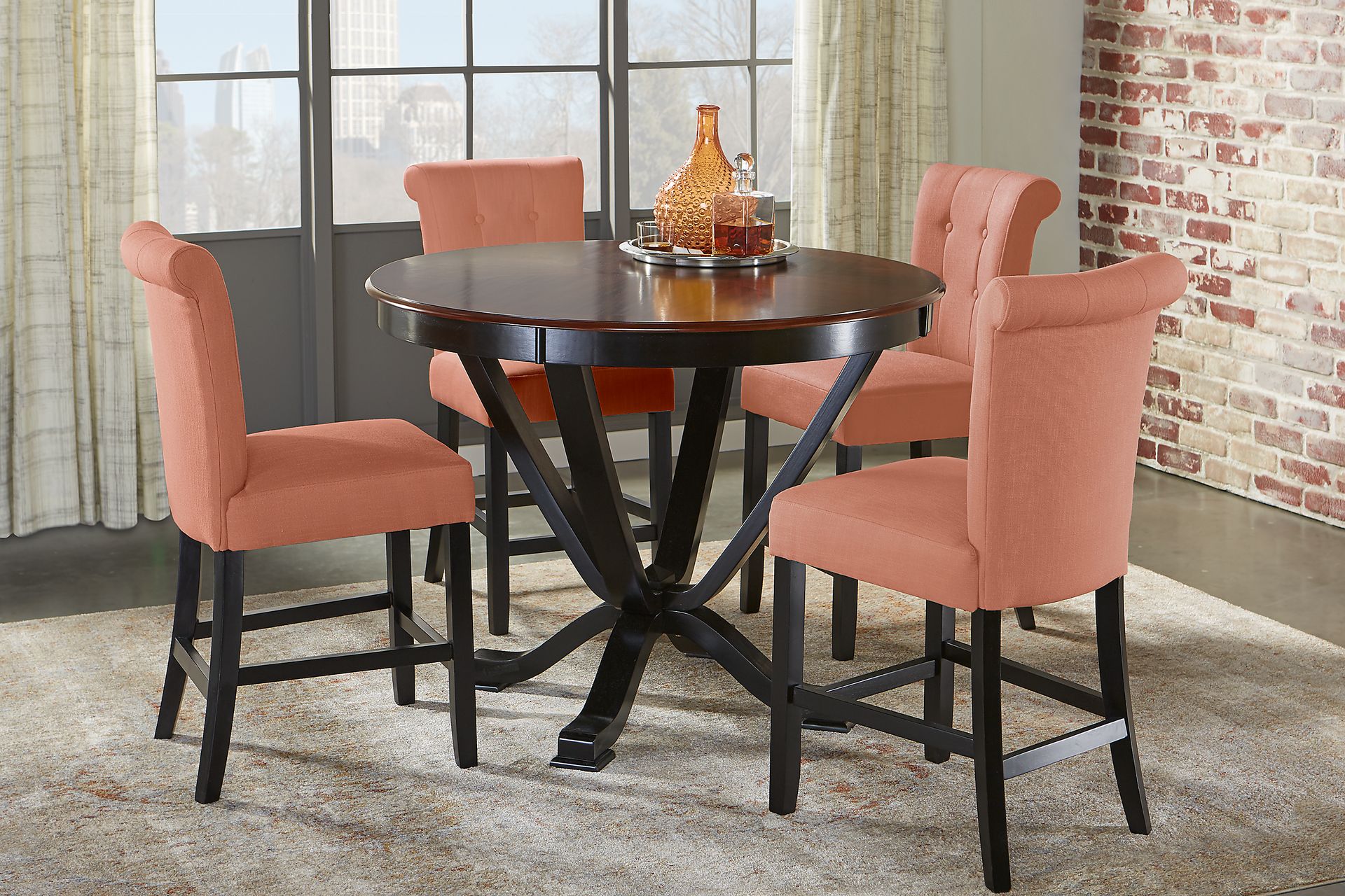 Orland Park Black 5 Pc Counter Height Dining Set with Orange Stools - Image 1
