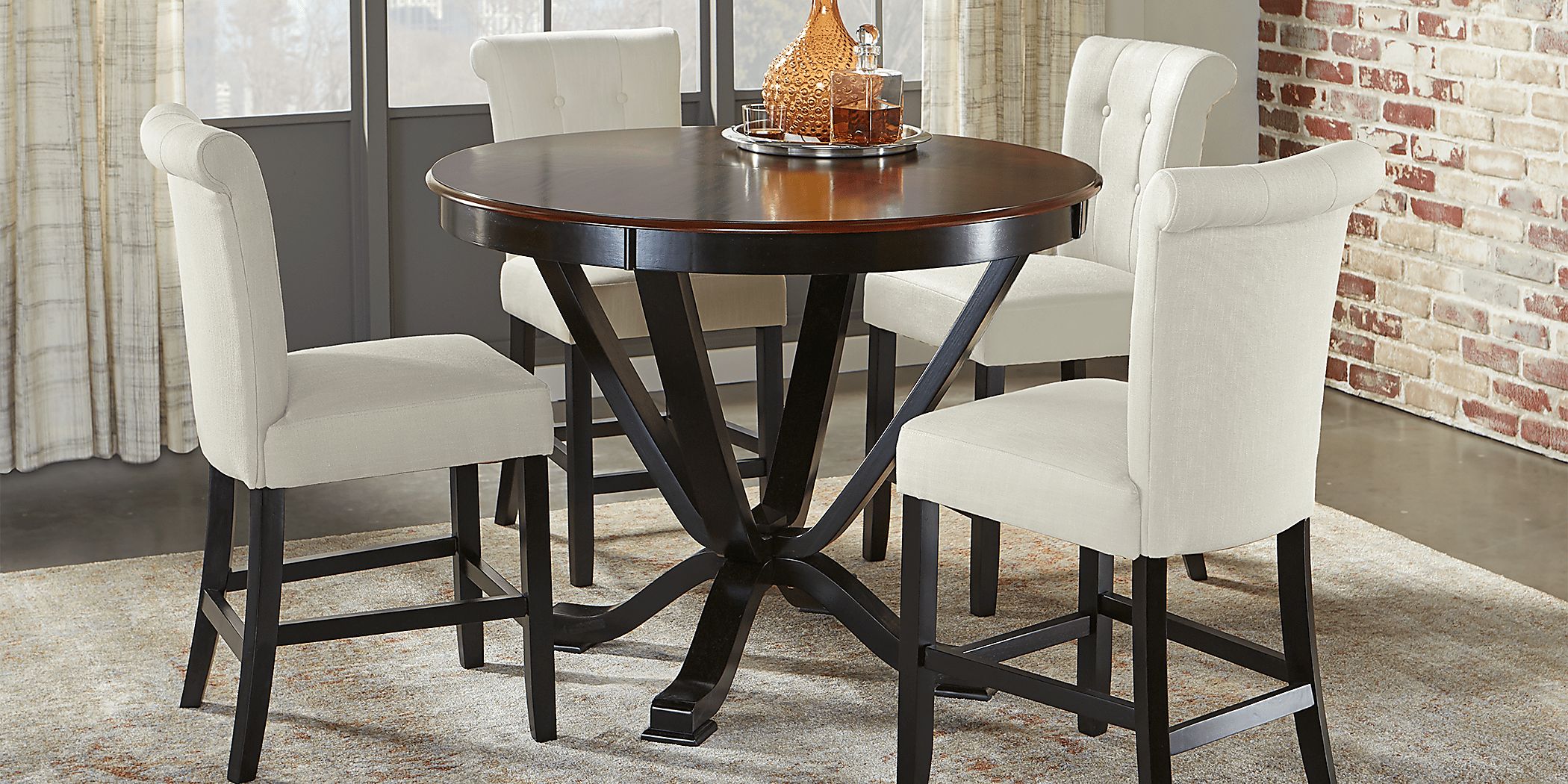 Orland Park Black 5 Pc Counter Height Dining Set with White Stools