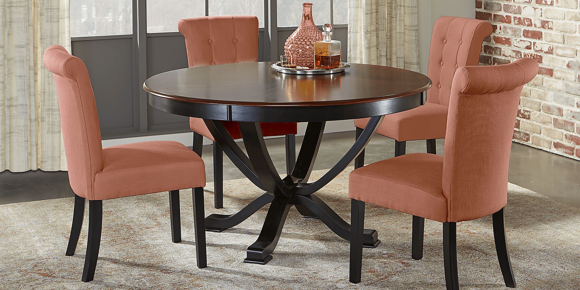 Orland Park Black 5 Pc Dining Set with Orange Chairs - Image 1