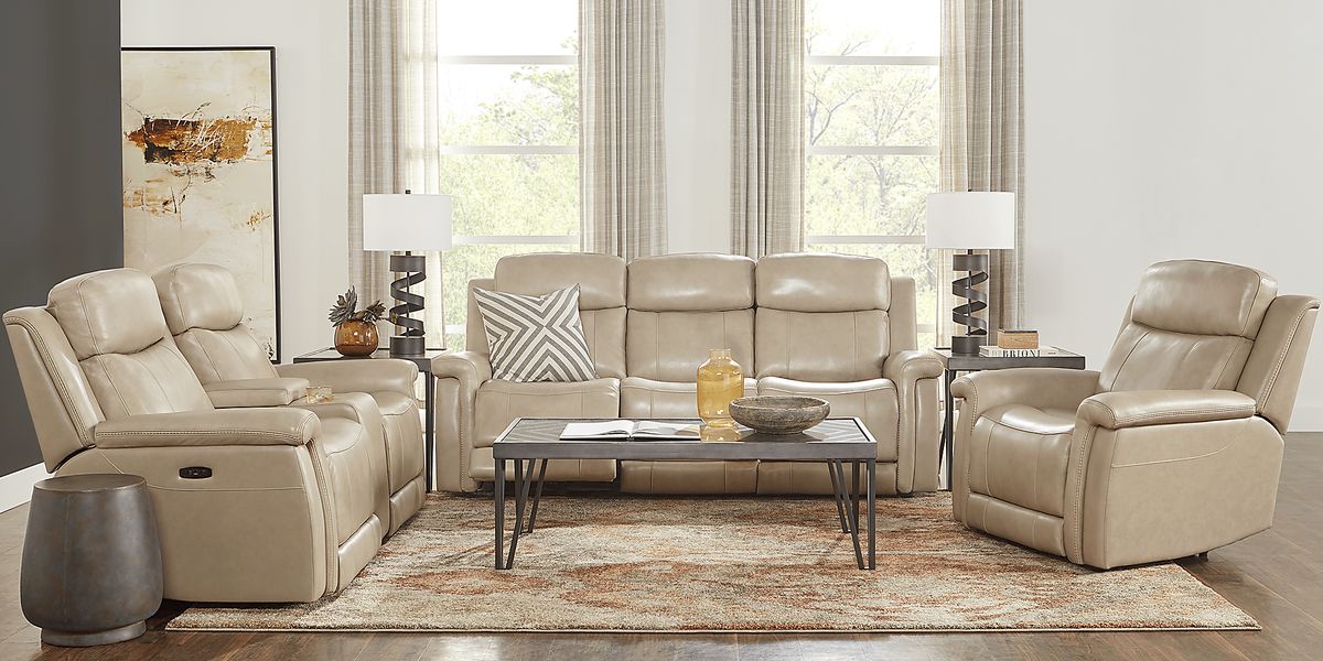 Orsini Beige Leather Dual Power Reclining Loveseat | Rooms to Go