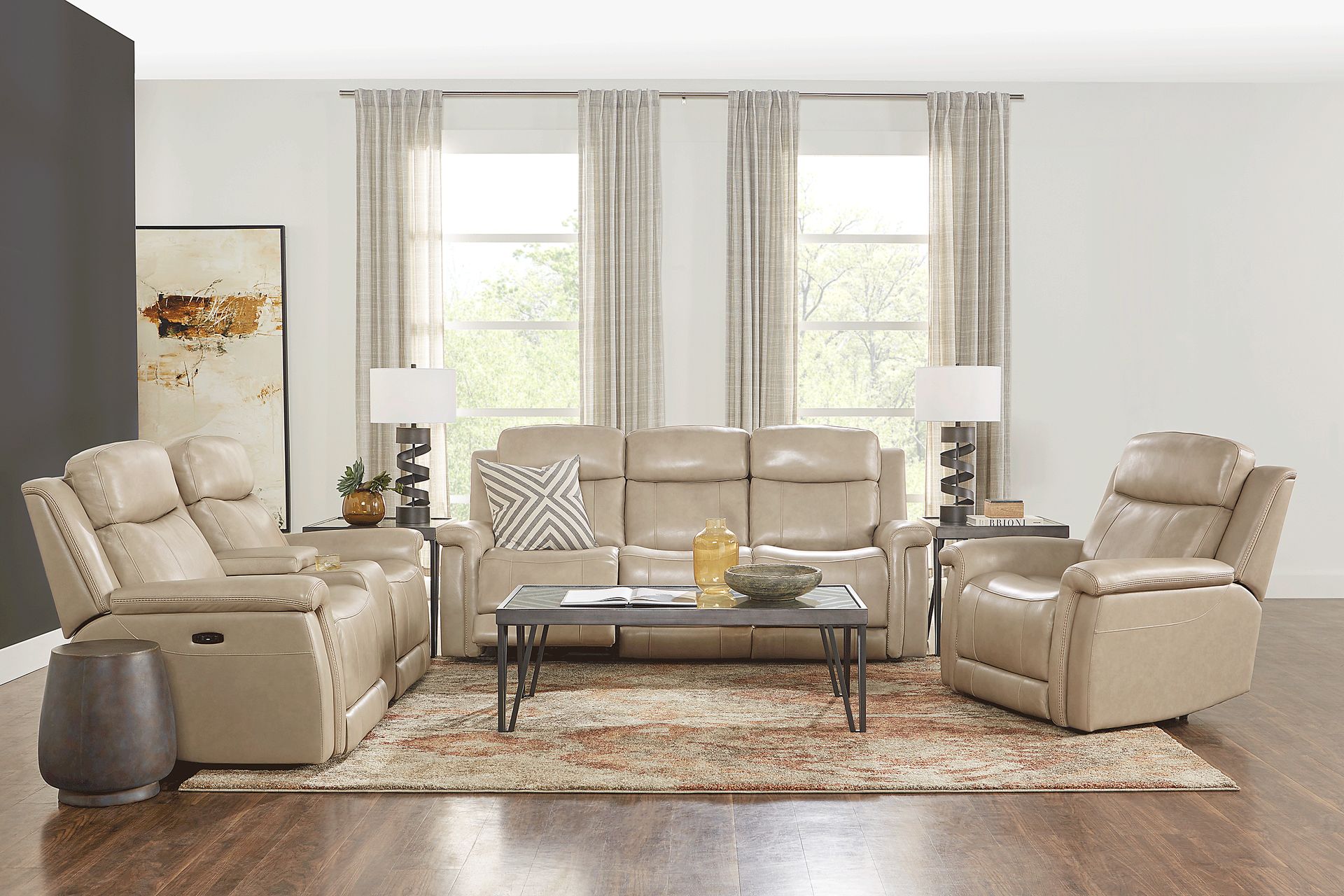 Orsini Beige Leather 5 Pc Dual Power Reclining Living Room - Image 1