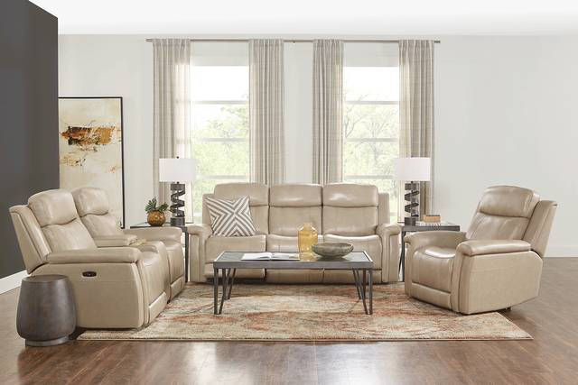 Orsini Beige Leather 8 Pc Dual Power Reclining Living Room - Thumbnail - Image 1