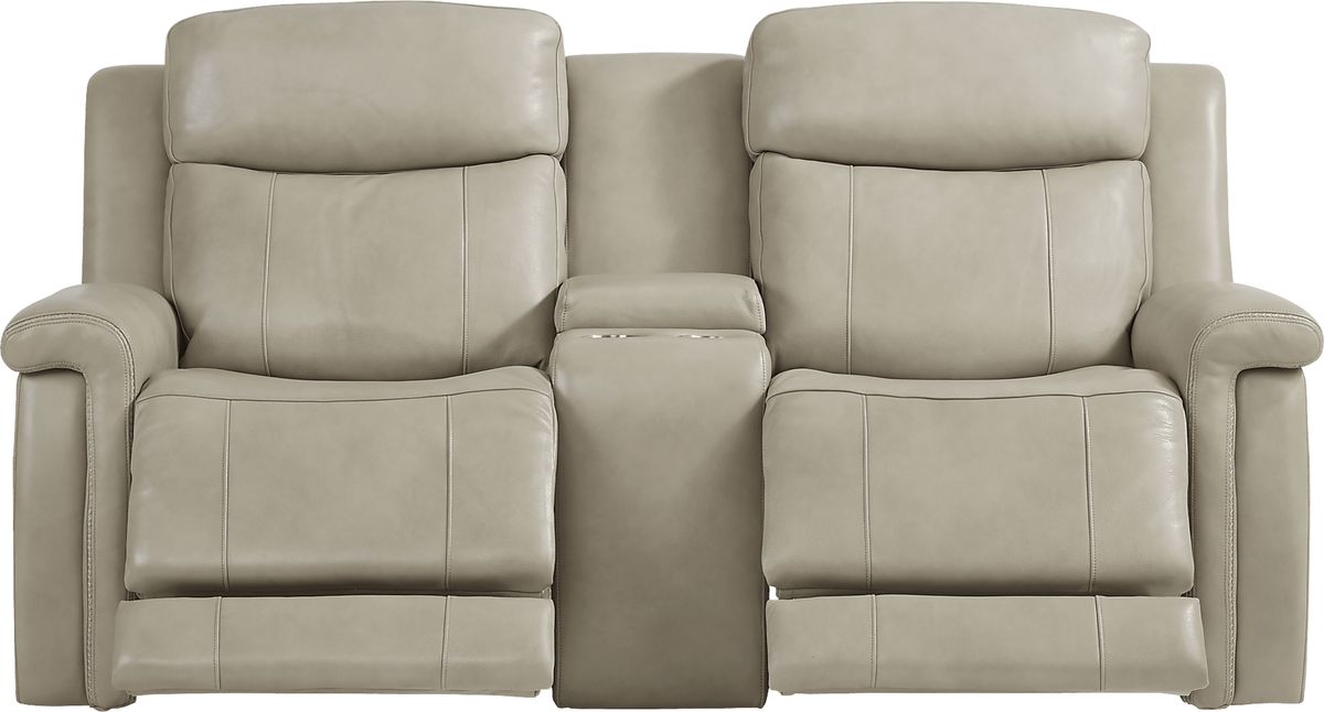 Orsini Beige Leather Dual Power Reclining Loveseat | Rooms to Go