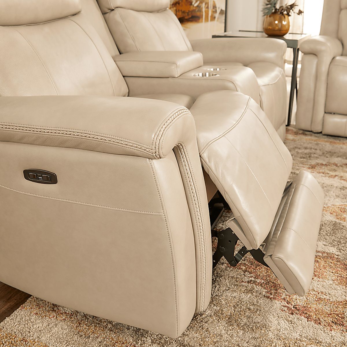 Orsini Beige Leather Dual Power Reclining Loveseat | Rooms to Go