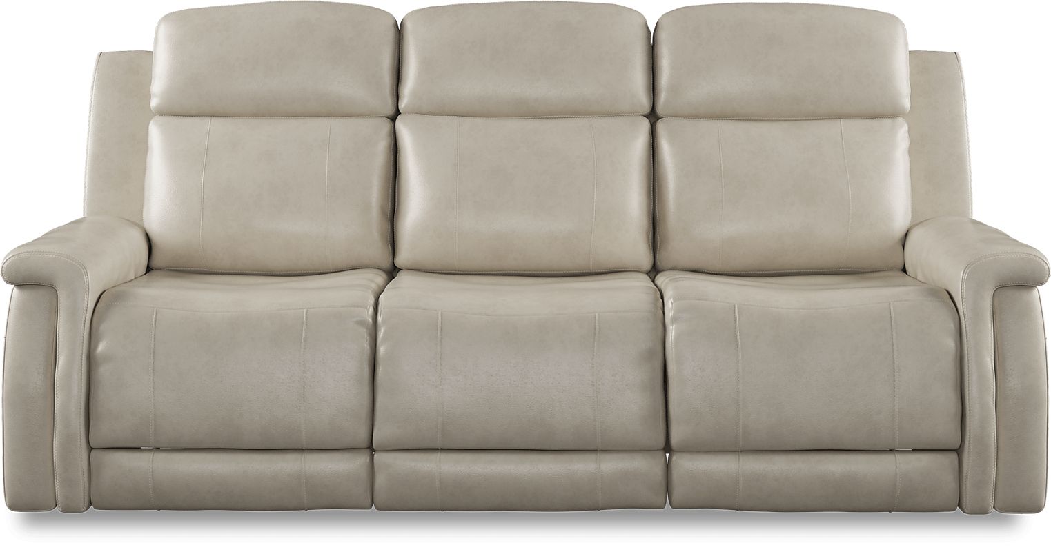 Orsini 7 Pc Beige Leather Dual Power Reclining Living Room Set With ...