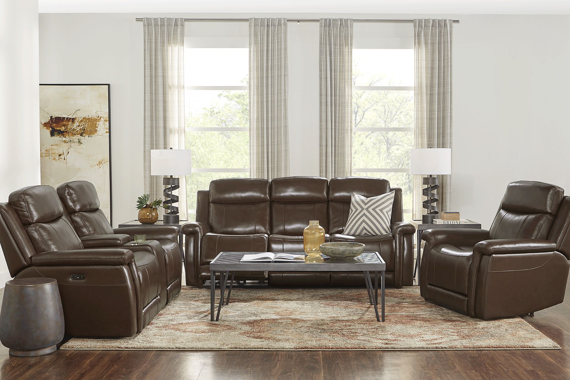 Orsini Brown Leather 3 Pc Dual Power Reclining Living Room - Image 1