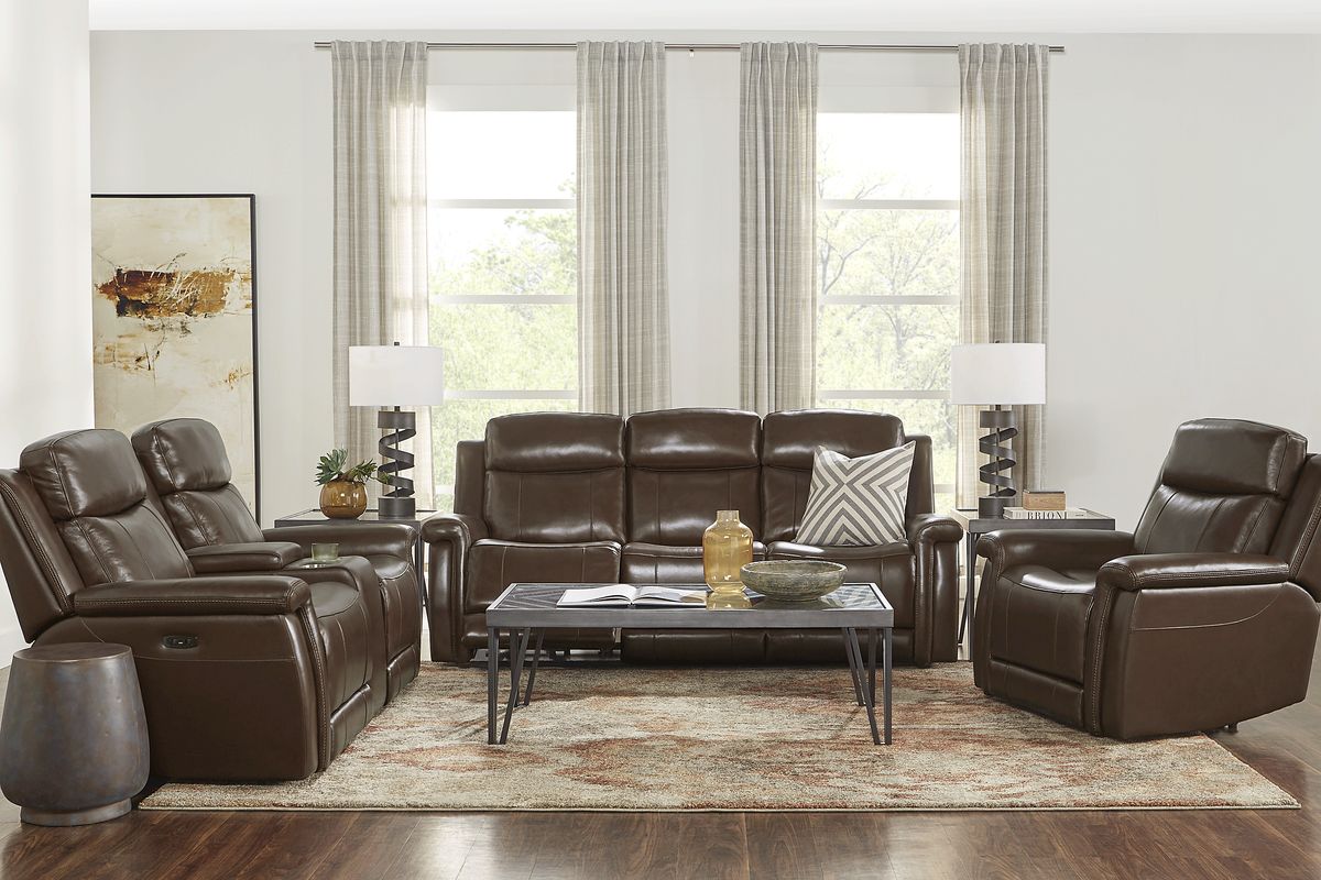 Orsini 3 Pc Brown Leather Dual Power Reclining Living Room Set With ...