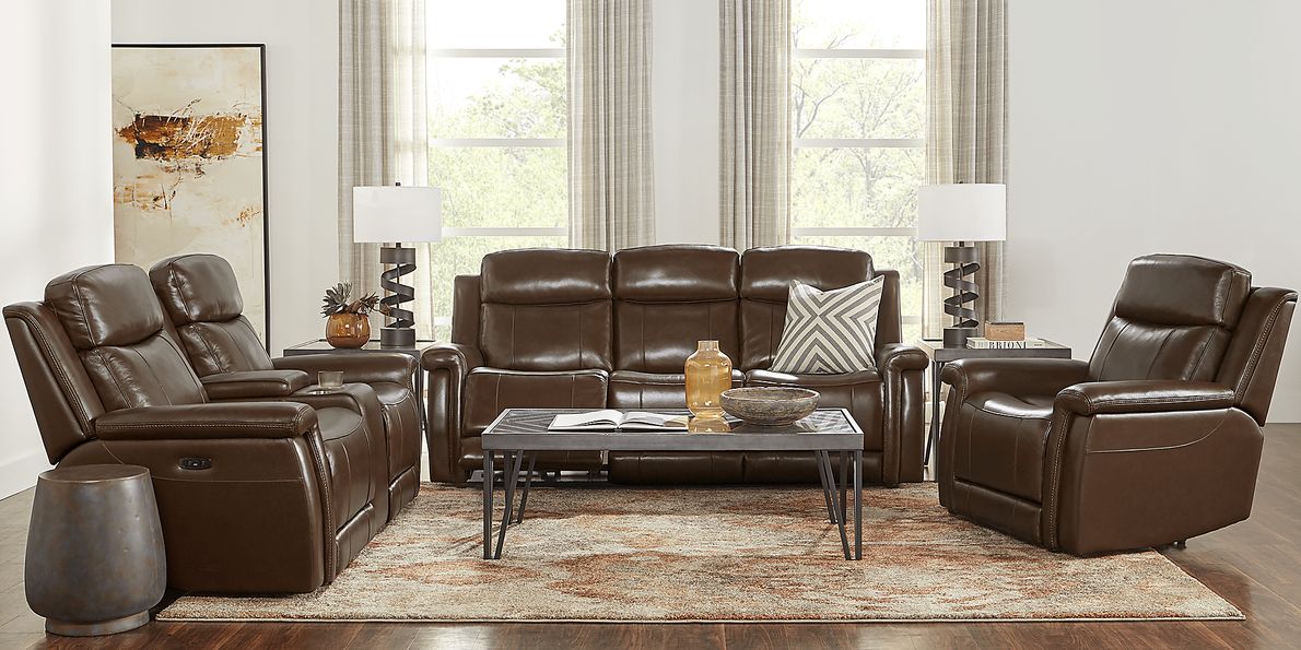 Orsini 3 Pc Brown Leather Dual Power Reclining Living Room Set - Rooms ...