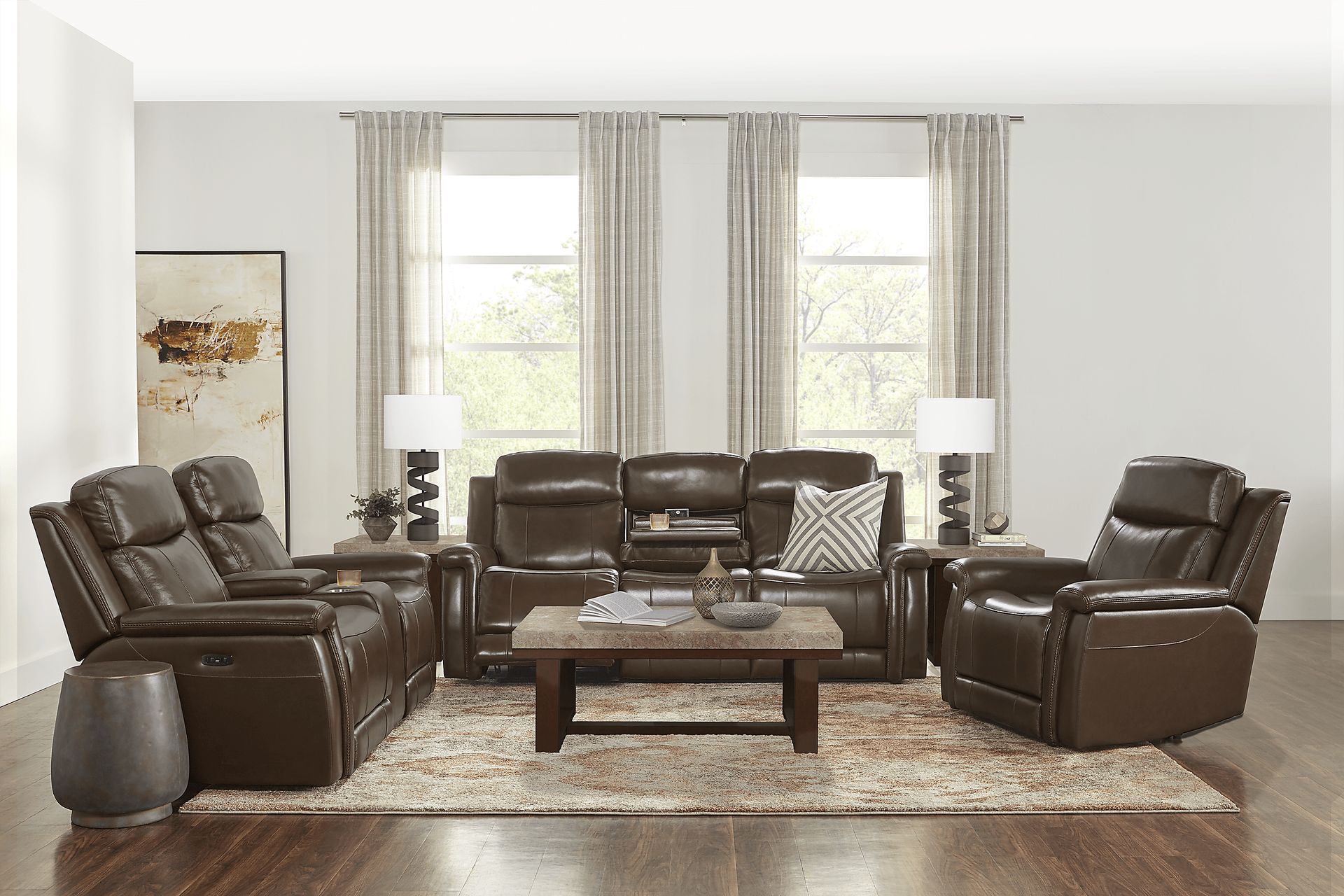 Orsini Brown Leather 5 Pc Dual Power Reclining Living Room - Image 1