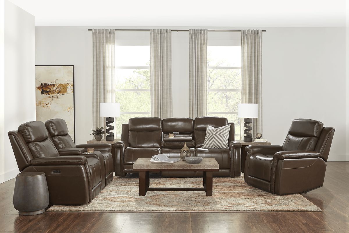 Orsini 5 Pc Brown Leather Dual Power Reclining Living Room Set With ...