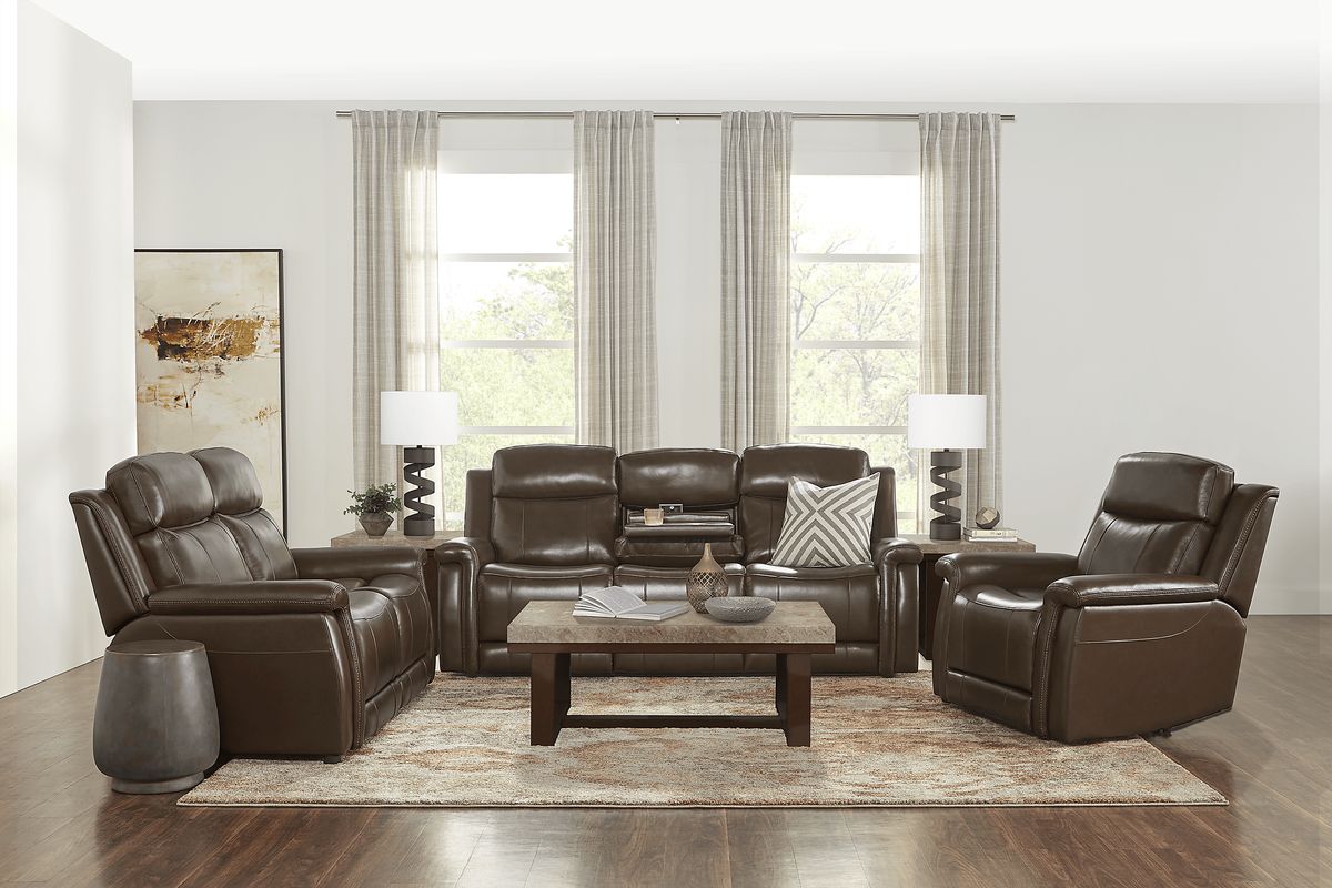 Orsini 7 Pc Brown Leather Dual Power Reclining Living Room Set With ...