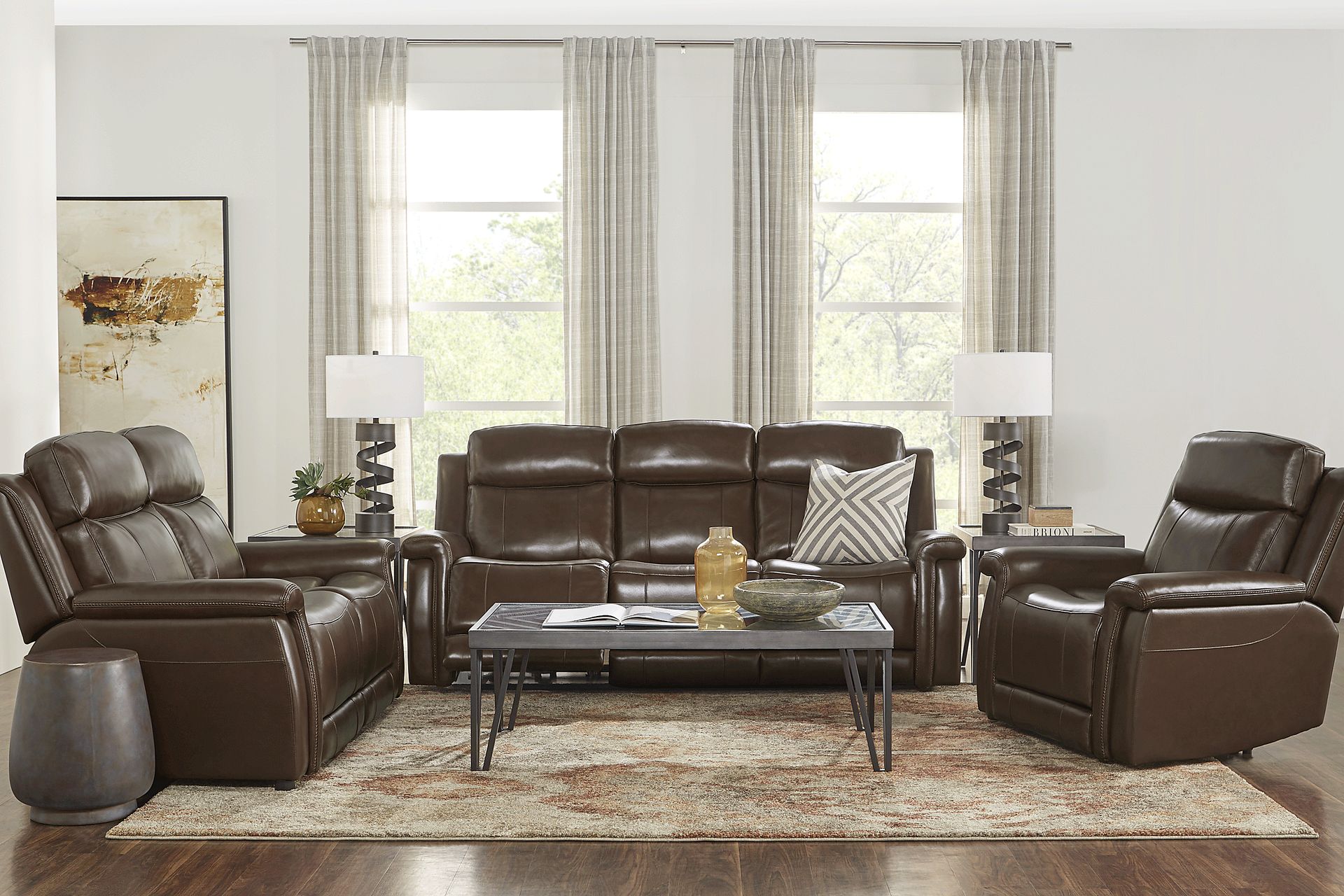 Orsini Brown Leather 8 Pc Living Room with Dual Power Reclining Sofa - Image 1