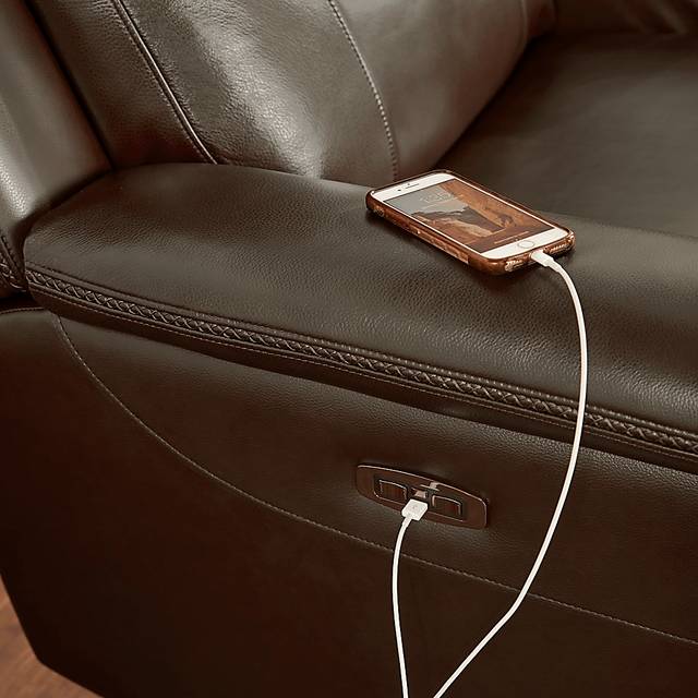 Orsini Brown Leather Dual Power Reclining Console Loveseat - Thumbnail - Image 4