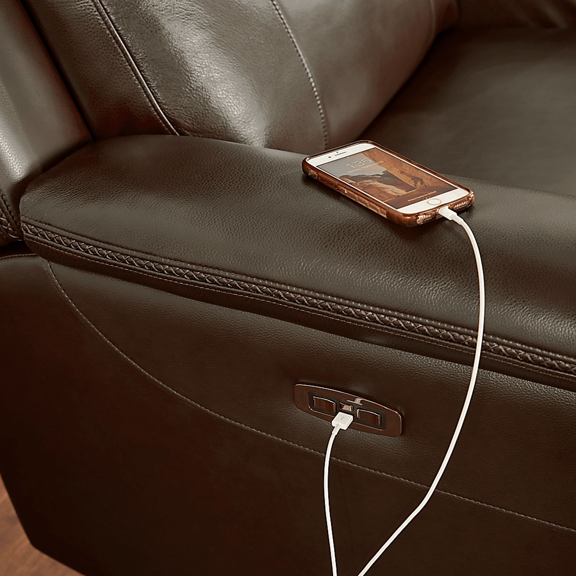 Orsini Brown Leather Dual Power Reclining Console Loveseat - Image 4