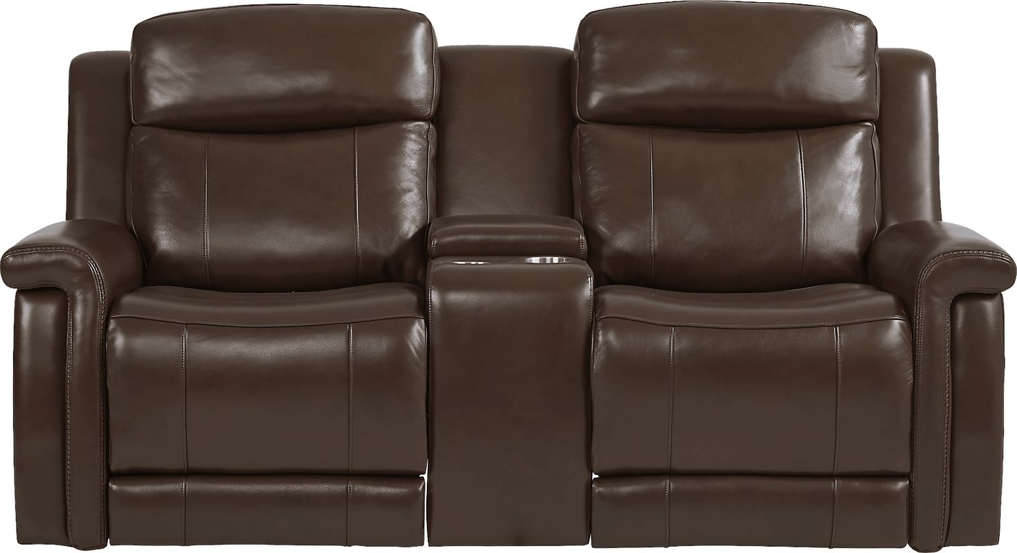 Orsini 7 Pc Brown Leather Dual Power Reclining Living Room Set With ...