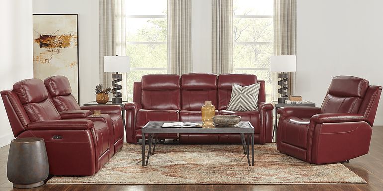 Orsini Red Leather 2 Pc Dual Power Reclining Living Room