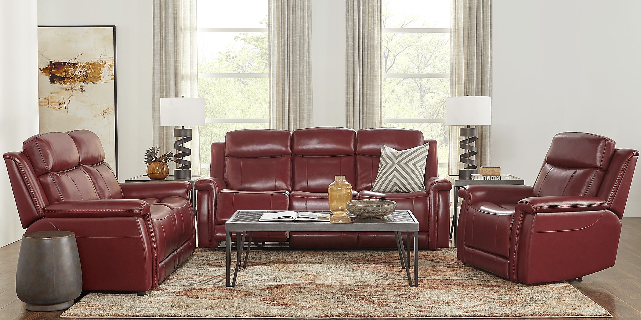 Orsini 2 Pc Red Leather Dual Power Reclining Living Room Set | Rooms to Go