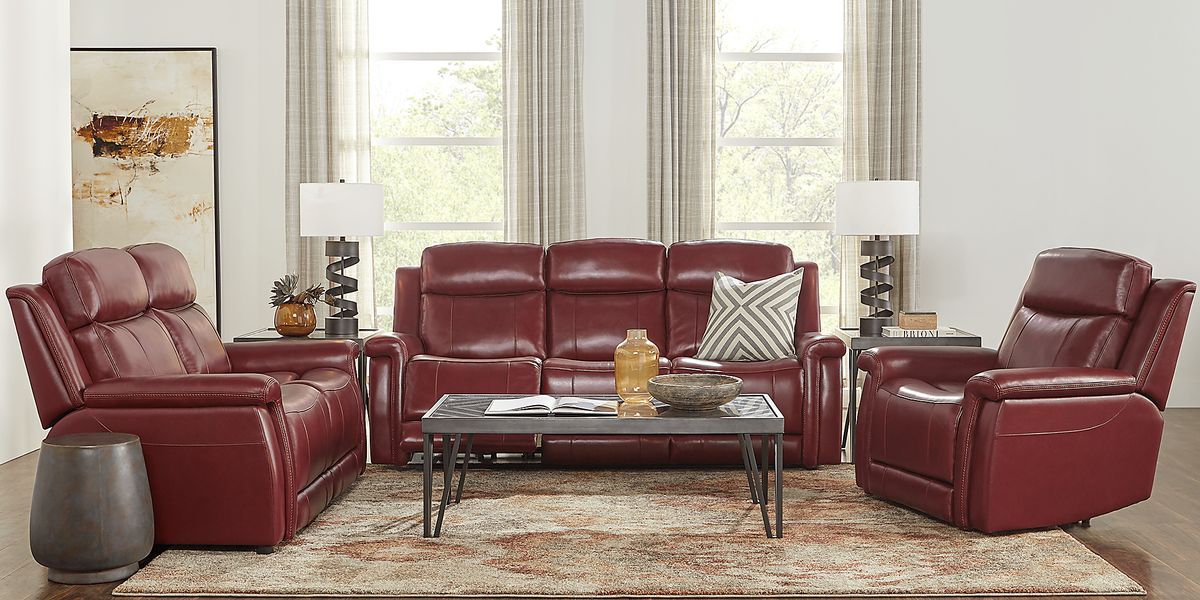 Orsini Red Leather Dual Power Reclining Sofa | Rooms to Go