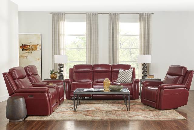 Orsini Red Leather 5 Pc Dual Power Reclining Living Room - Thumbnail - Image 1