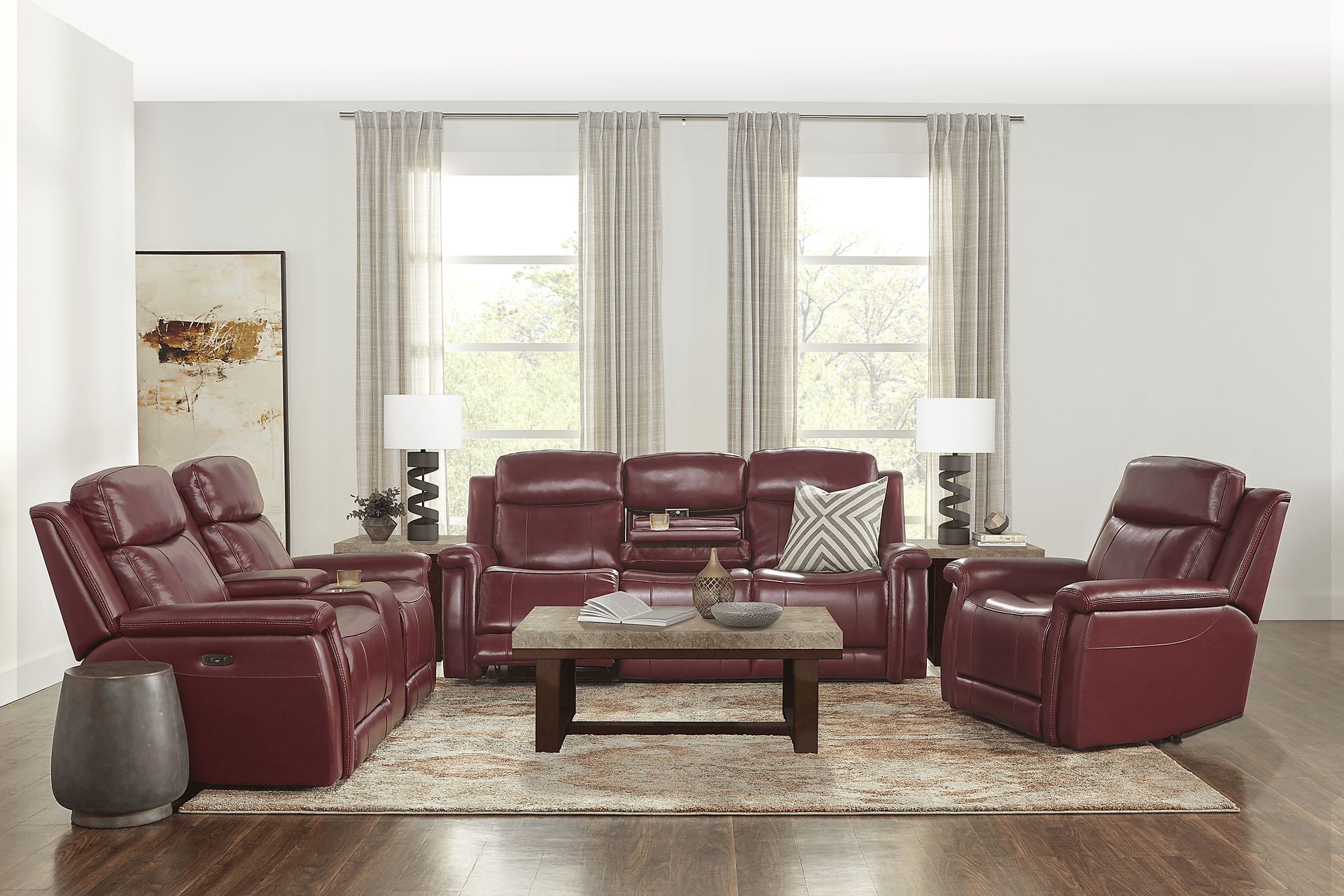 Orsini Red Leather 5 Pc Dual Power Reclining Living Room - Image 1