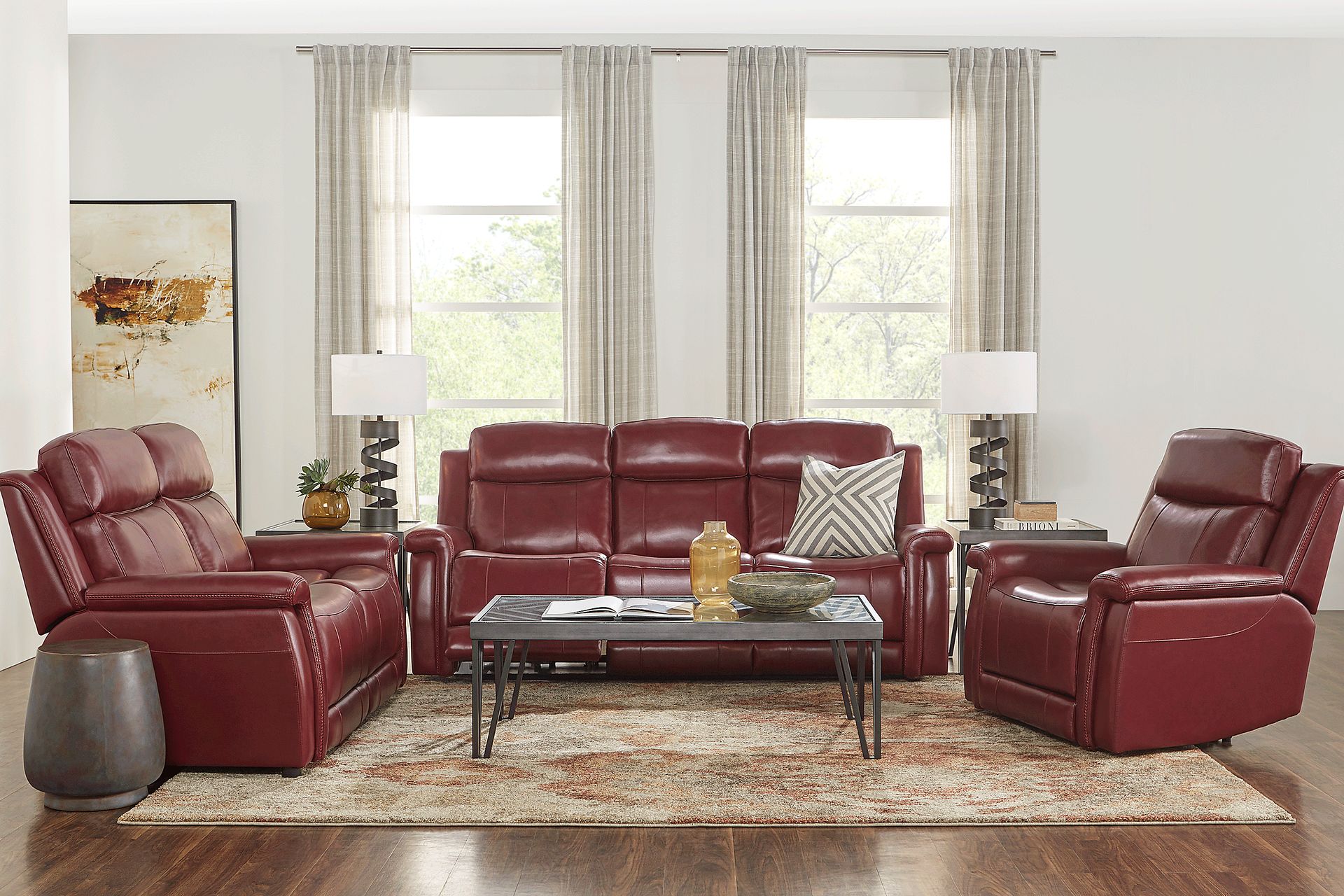 Orsini Red Leather 7 Pc Living Room with Dual Power Reclining Sofa - Image 1
