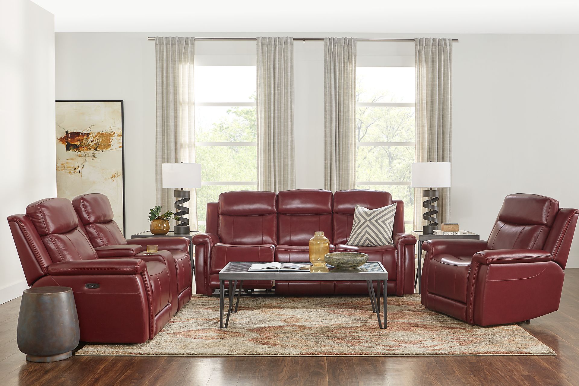 Orsini Red Leather 8 Pc Dual Power Reclining Living Room - Image 1